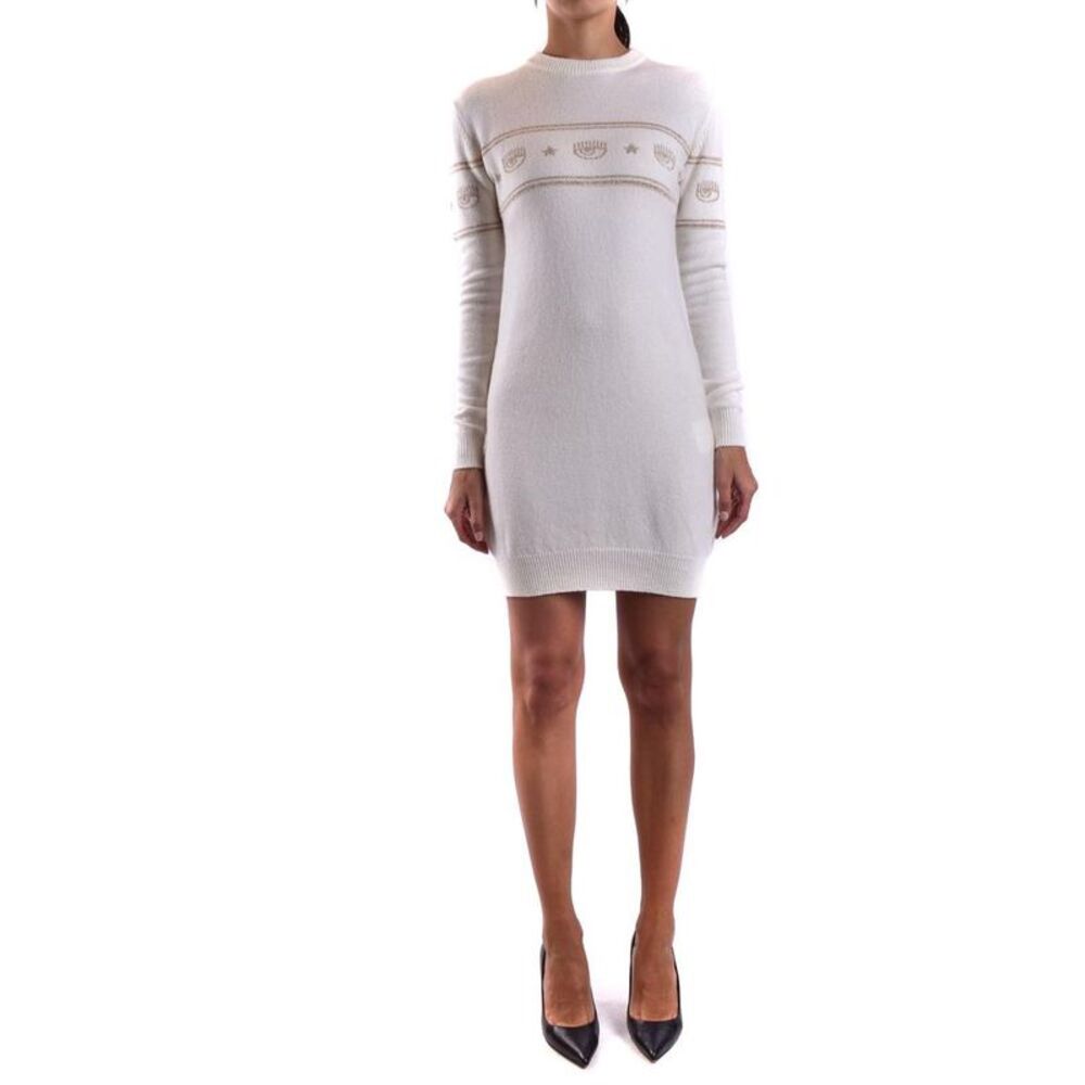 Chiara Ferragni Eyes Knit Long Sleeve Dress Women white Dresses